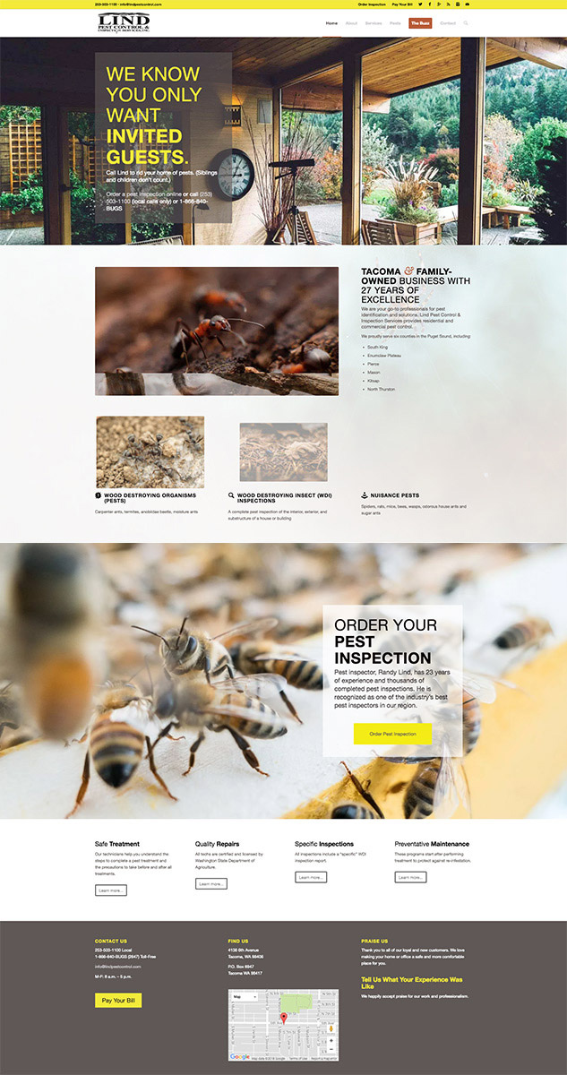 Screenshot of Lind Pest Control website redesign by Fat Dog Creatives