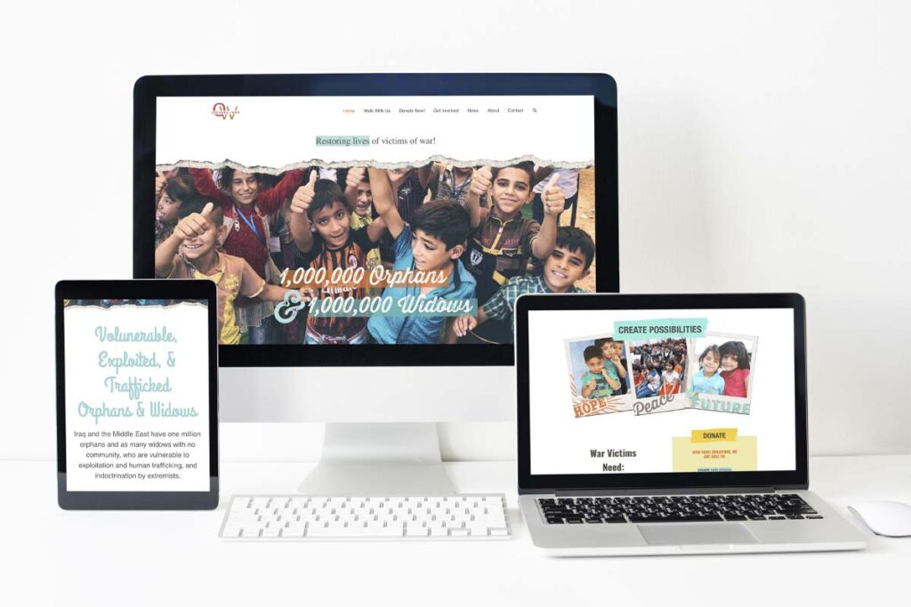 photo of Orphans of War Website on a desktop, laptop, and tablet display