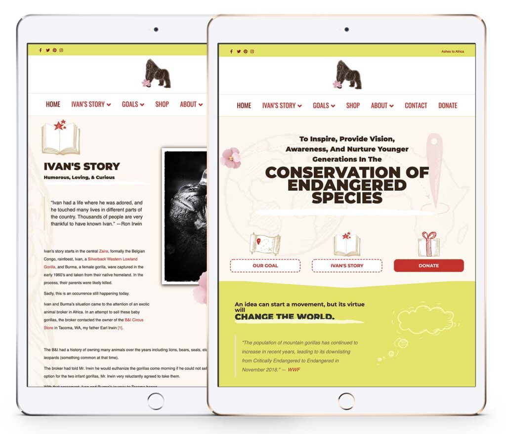 Ivan the Gorilla dot com website mockup on an iPad