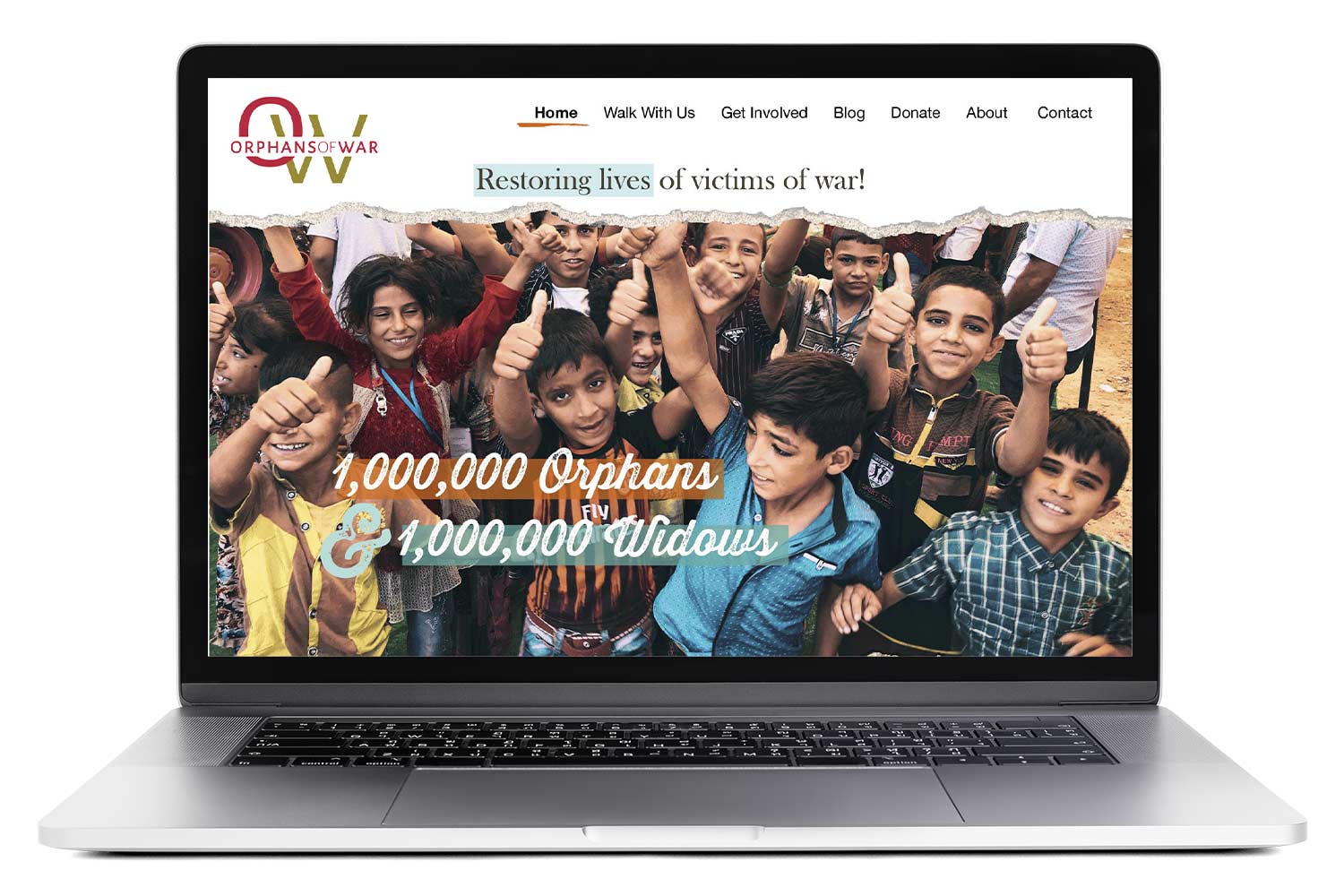 Orphans of War website on a laptop