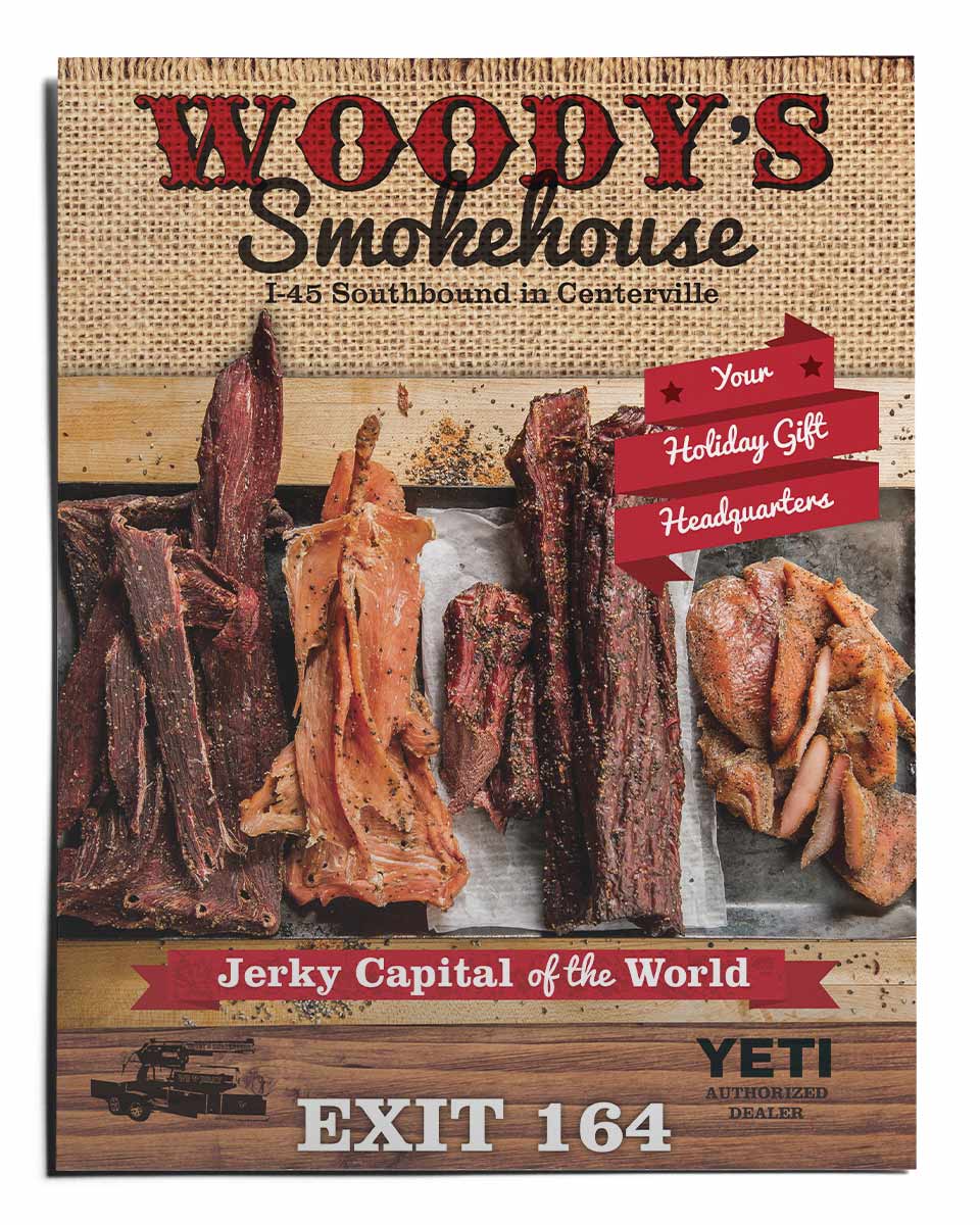 Woody's Smokehouse in Centerville, TX full page ad design