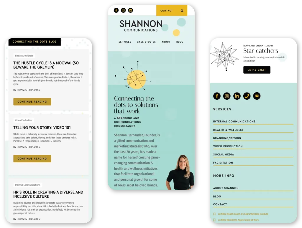 mobile versions of Shannon Comms dot com