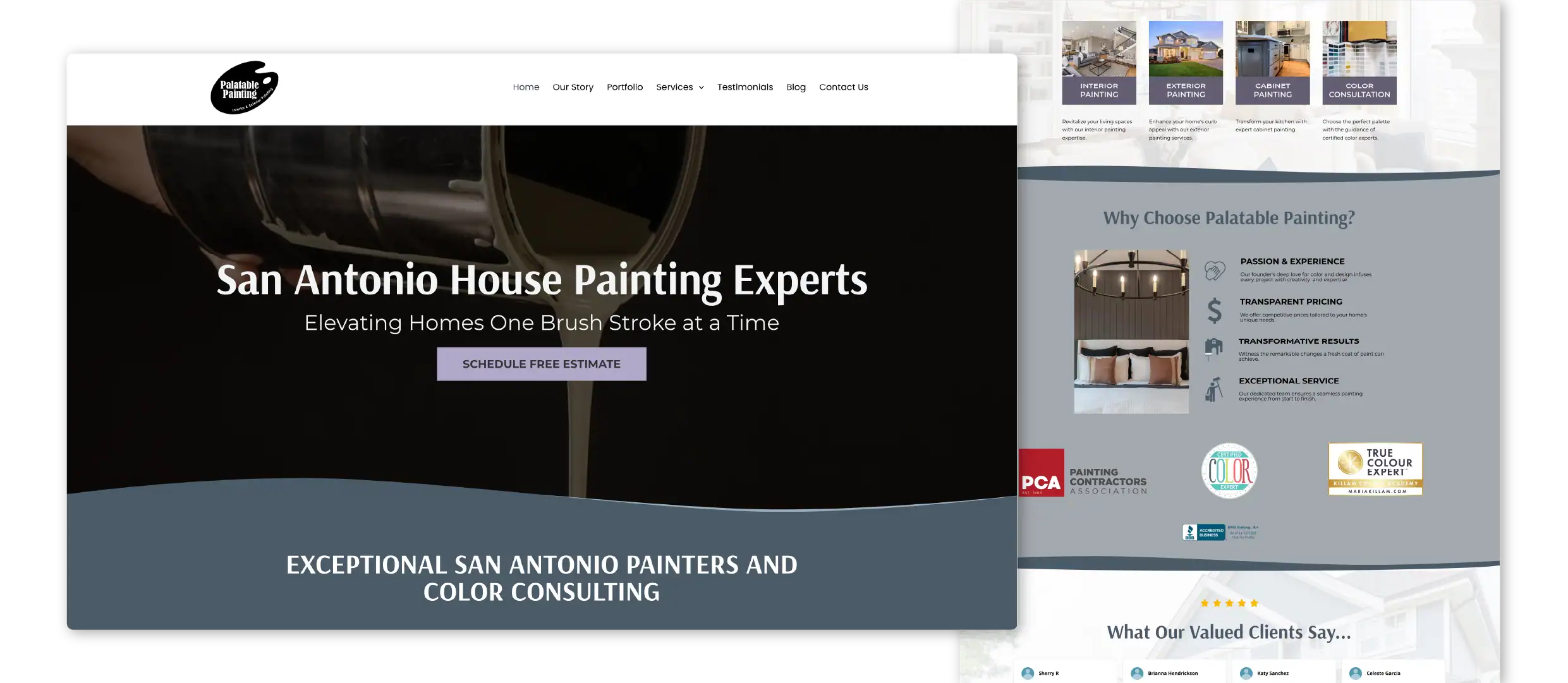 Old version of the Palatable Painting mobile website screenshot