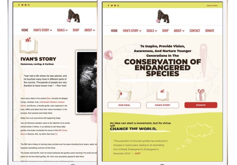 Ivan the Gorilla dot com website mockup on an iPad