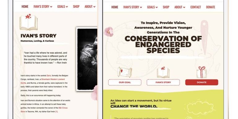 Ivan the Gorilla dot com website mockup on an iPad