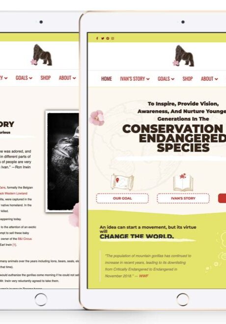 Ivan the Gorilla dot com website mockup on an iPad