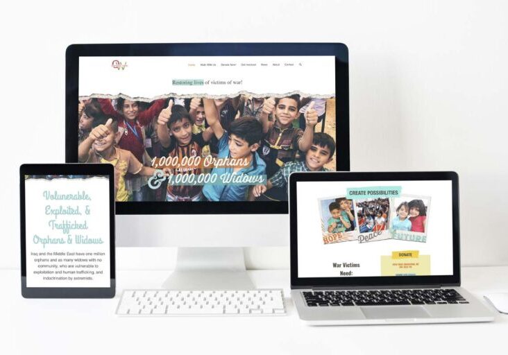 photo of Orphans of War Website on a desktop, laptop, and tablet display