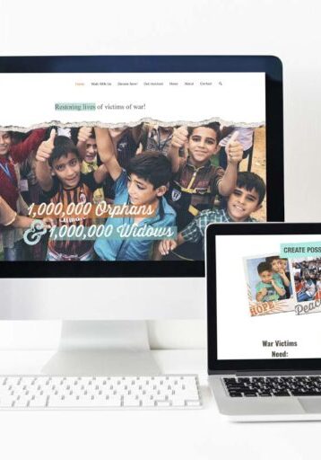 photo of Orphans of War Website on a desktop, laptop, and tablet display