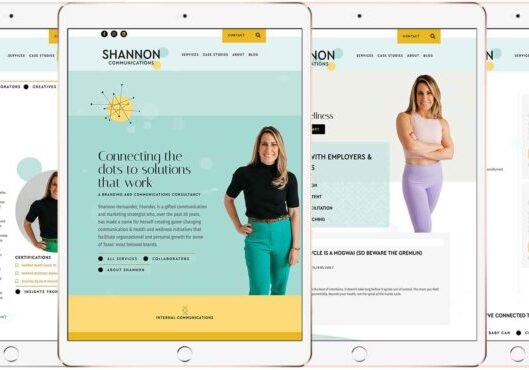 Shannon comms dot com website displayed in iPads