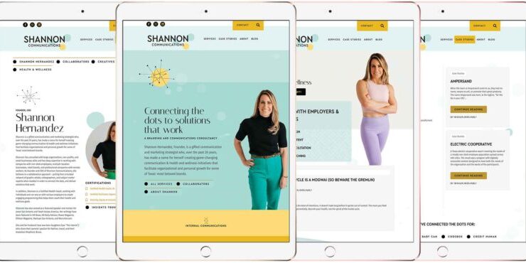 Shannon comms dot com website displayed in iPads