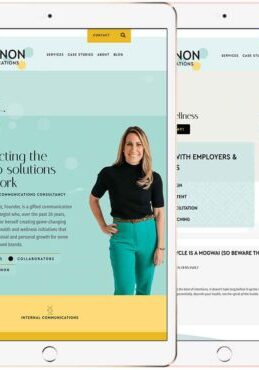 Shannon comms dot com website displayed in iPads